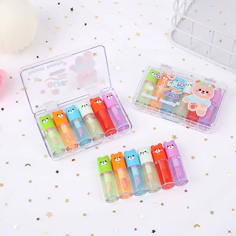 6Pcs/lot 6Colors Cute Bear Color Changing Lip Gloss Set PH Tinted Hydrating Moisturizer Magic Liquid Lipstick Lips Cosmestic