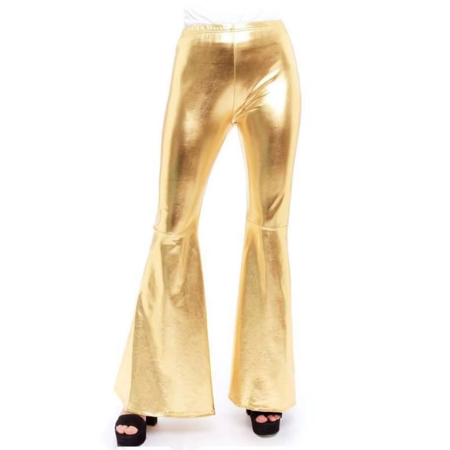 Women's Shiny Metallic Leggin Golden Silver Wide-Length Dance Dance Sport Carnival Bell Pants