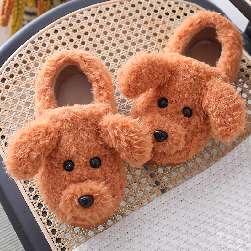 Crestar Cute Dog Plush Slippers For Women Winter Lovely Animals Cotton Shoes Female Indoor Warm Furry House Shoes Flats Slippers