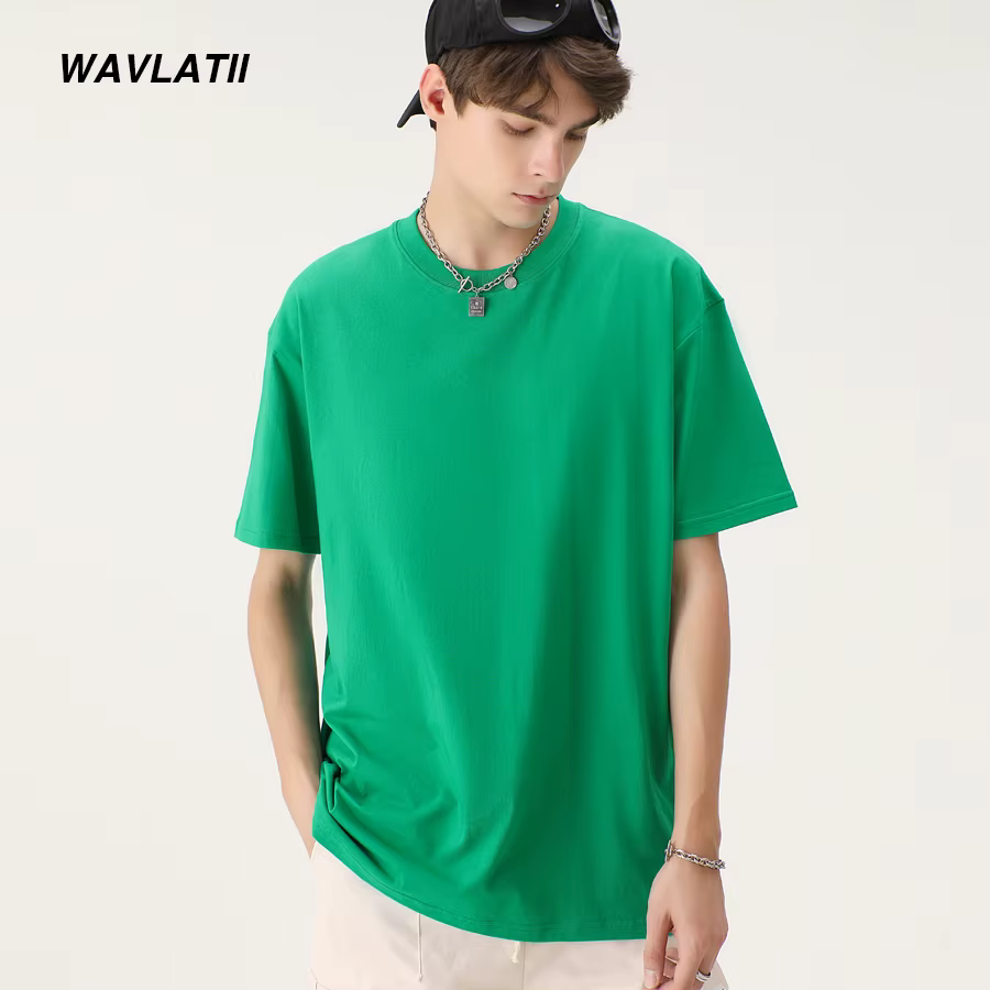 WAVLATII New Men Cotton Summer T shirts Male Green Soft Casual Oversized Tees Black White Short Sleeve Sporty Young Tops WMT2309