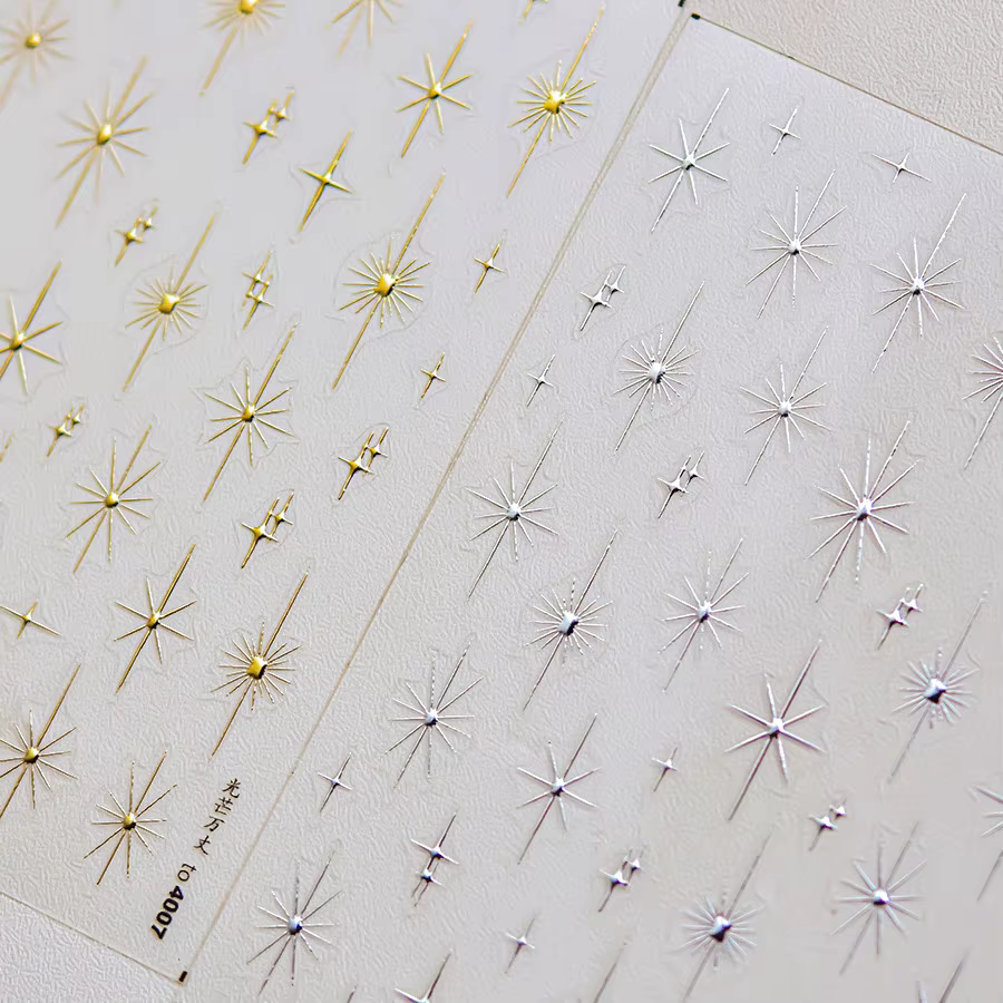 Gold Silver Star Laser Pink Colorful Glitter Starlight Sparkle Rhinestones Relief Nail Art Decorations Stickers Manicure Decals