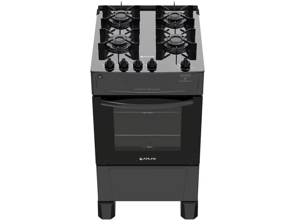 4 Stove Atlas Black Glass Table Monaco Glass Top Glass - Bivolt