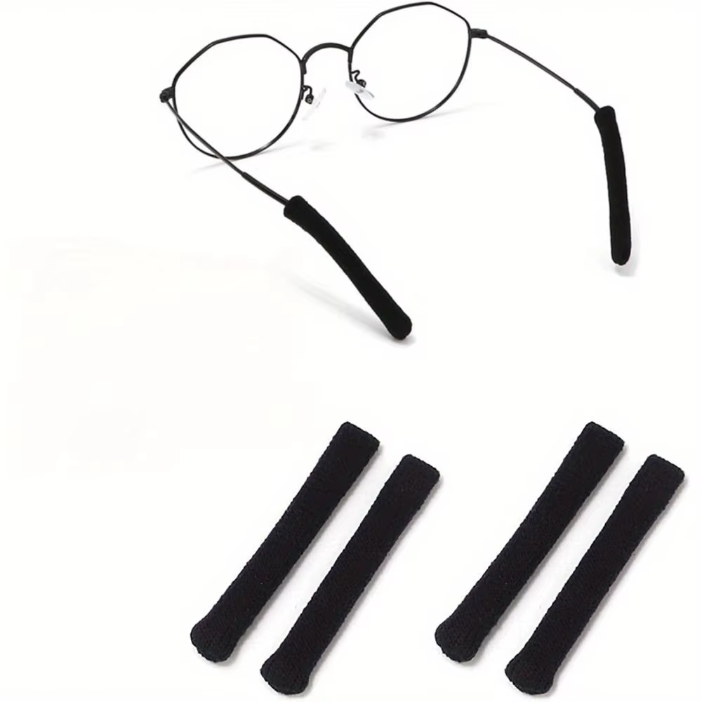 Upgraded Soft Knitted Cotton Fabric Non-Slip Elastic Comfort Glasses Temple Tip Sleeve Holder (2 Pairs Black)