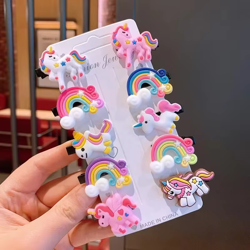 10pcs Kids Hair Clips Soft Gel 10pcs Set Girls Hair Clips Cute BB Clips Side Clips Cartoon Hair Cards