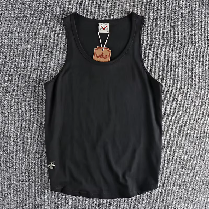 Cotton sleeveless T-shirt vest men's loose vest American style outside wear short sleeve boys sports fitness top tide summer