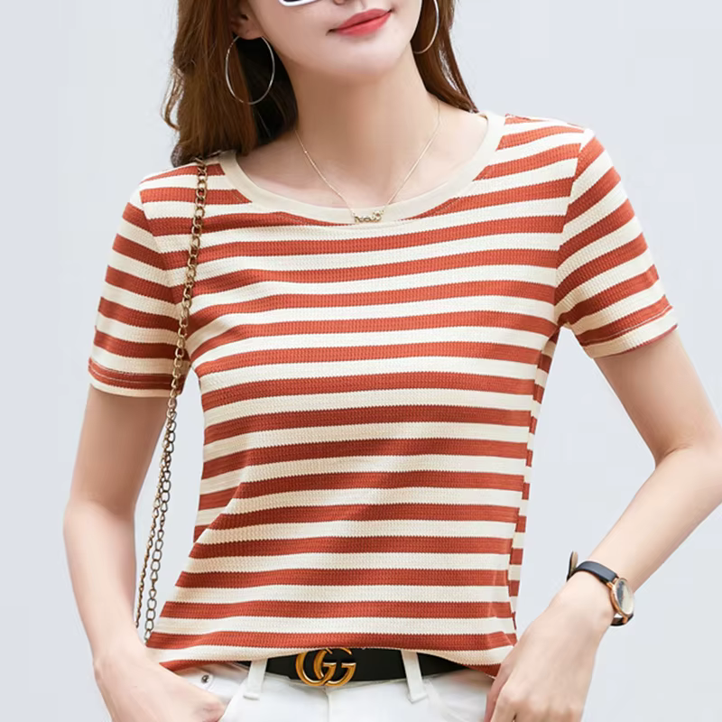Women's short-sleeved color loose casual round cotton tee TS2662