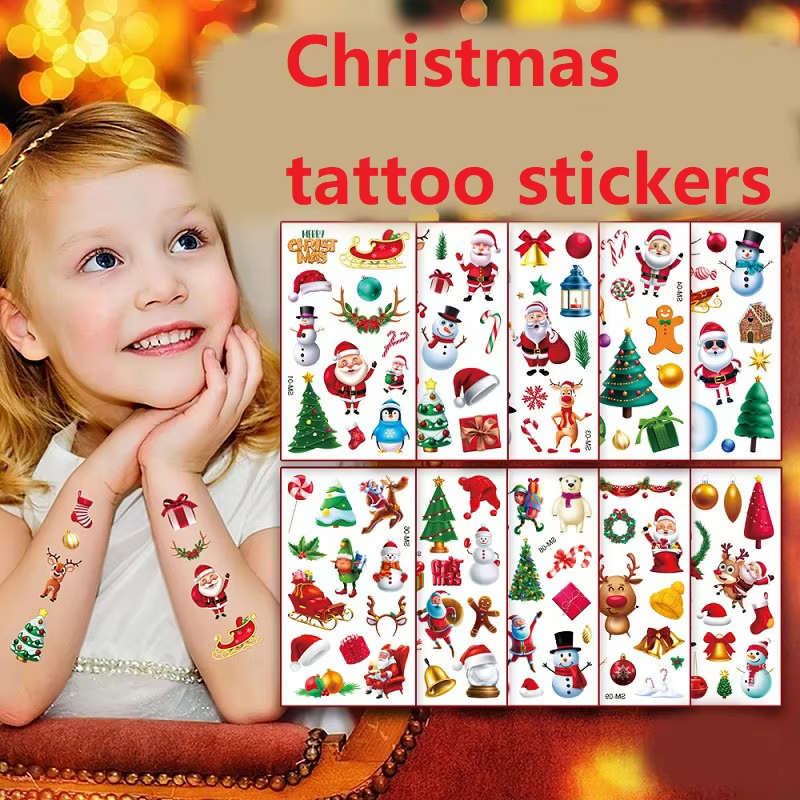 10PCS New Christmas Tattoos Stickers for Kids Children's Temporary Tattoos Mini Transfer Waterproof Tattoos Stickers ZS250
