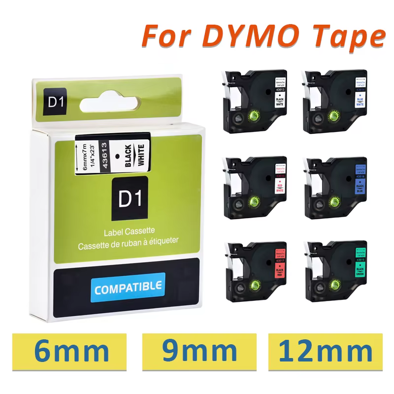 1Pcs 6/9/12mm D1 Tape Compatible Dymo 45013 43613 43618 40913 40910 Label Tape for Dymo Label manager LM 160 280 Label Maker