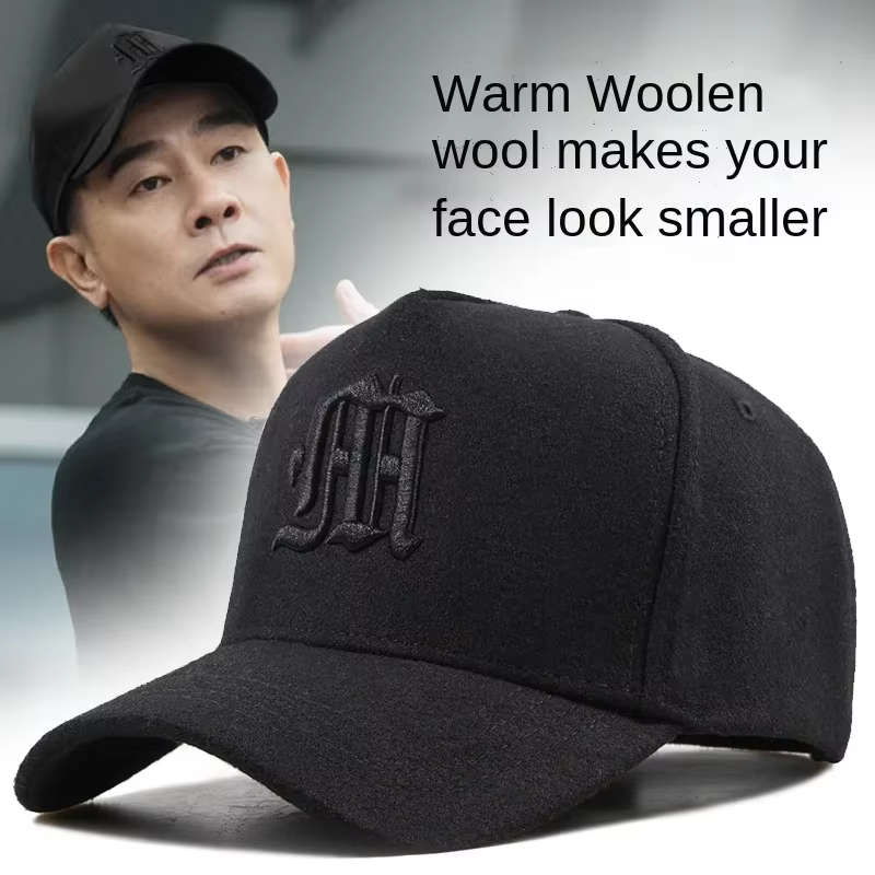 Winter Tweed Baseball Cap For Men Autumn Hat Men's Big Head Circumference High Top Fashion Wool Shows Small Face Keep Warm