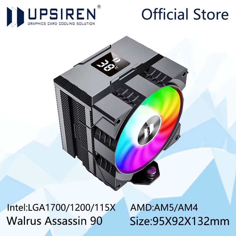 UPSIREN Walrus Assassin 90 Digital display radiator,ARGB 4 heat pipe chassis air cooling radiator,Support LGA1700/115X/AM4/AM5