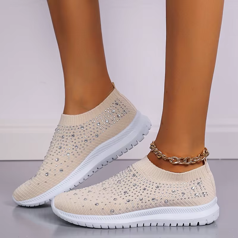 Shining Crystal Flats Shoes for Women Plus Size Breathable Mesh White Sneakers Woman 2023 Autumn Soft Sole ladies Sports Shoes