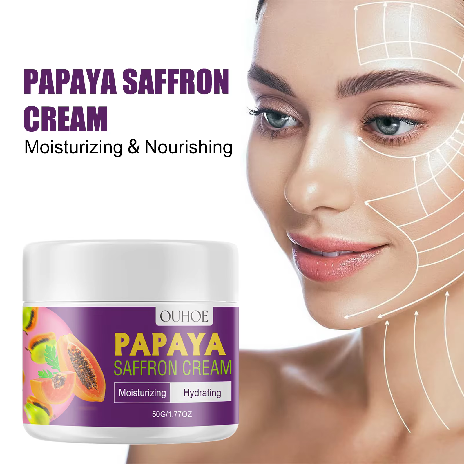 OUHOE Papaya Saffron Cream Moisturizing Nourishing Wrinkles and Fine Lines Reducing Skin Redness Repairing Skin Caring Cream