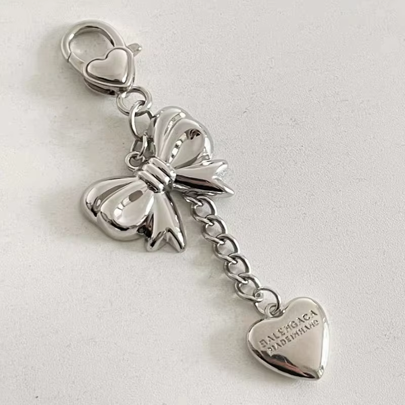 Y2K Silver Color Heart Bow Keychain Vintage Metal Keyring Backpack Pendant