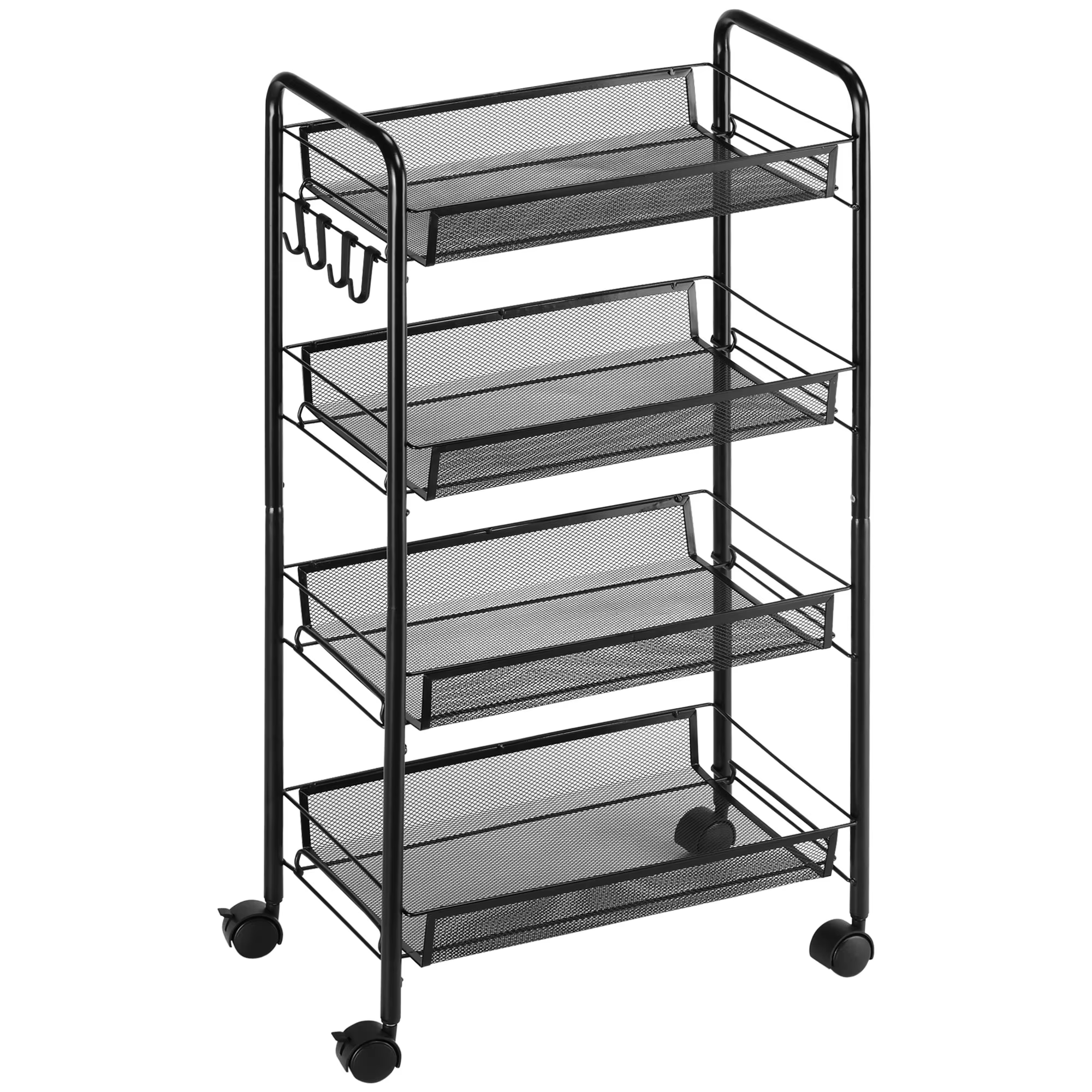 HOMCOM 4-tier wheel auxiliary cart with 45x26,5x84cm black hooks