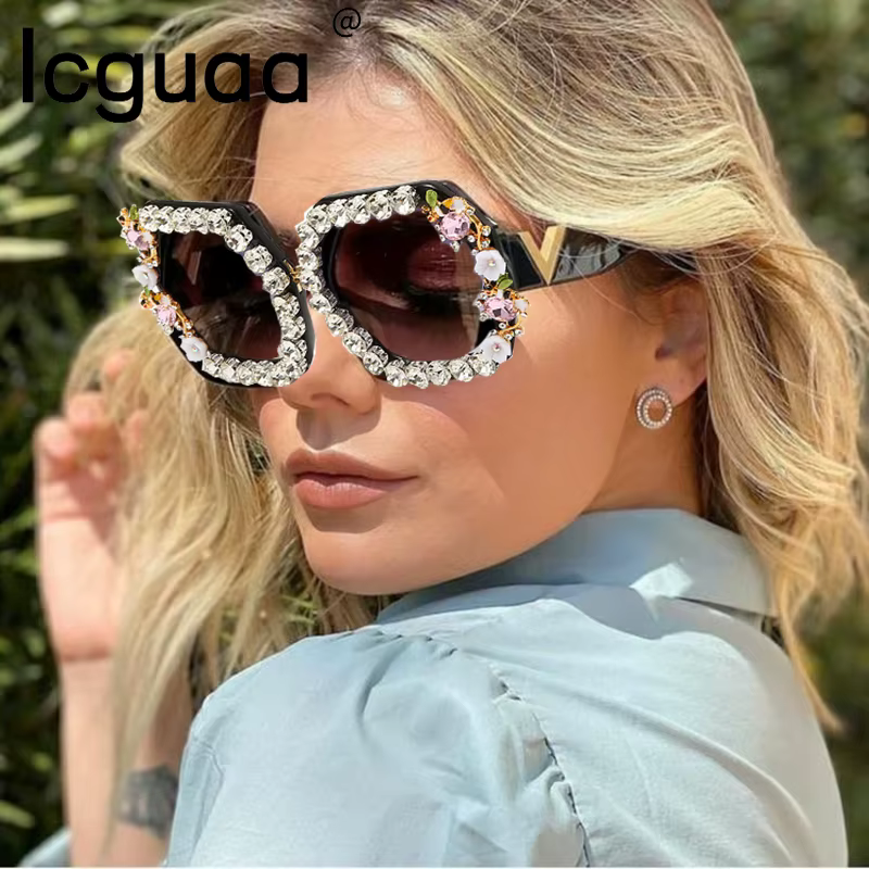Square Diamond Sunglasses Women 2022 Luxury Brand Designer Colorful Rhinestones Sunglasses Stylish Eyewear Shades UV400 Oculos