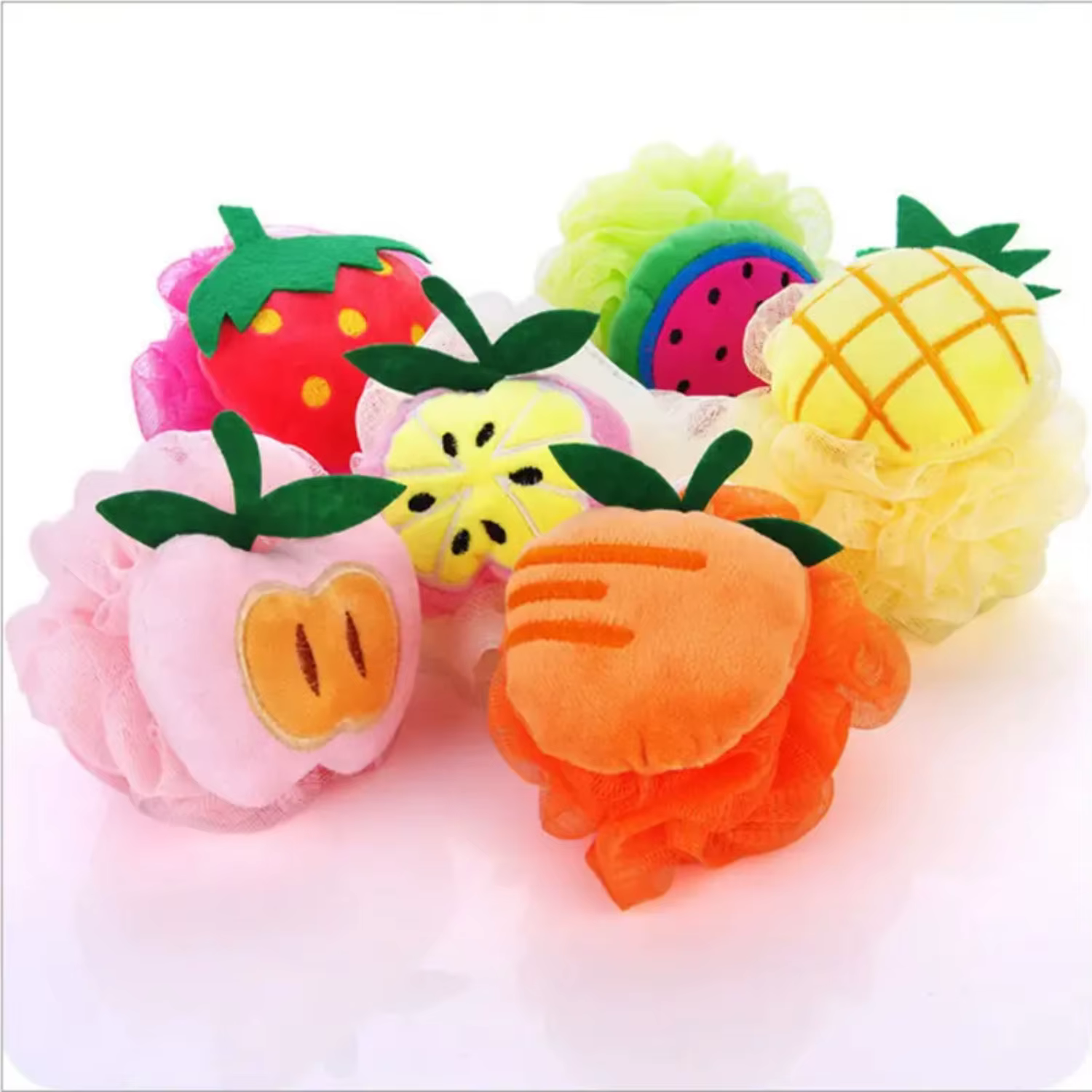 Fruit Patterned Bath Loofah Set - 3 Pieces, Soft Body Cleaning Sponge Loofah