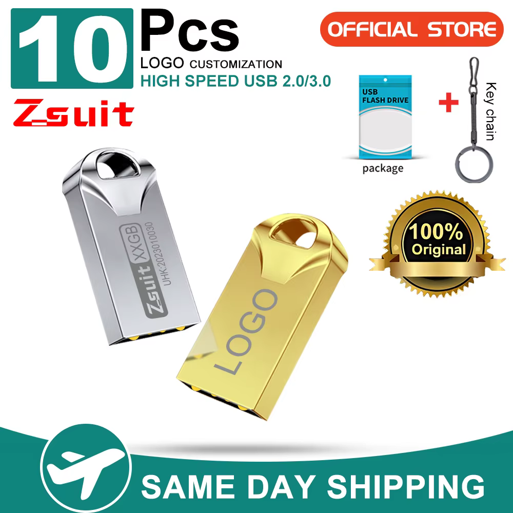 Zsuit 10pcs Waterproof Metal USB Flash Drive 64GB Pendrive Flash Disk 128G Usb 3.0 Memory Stick USB 2.0 Free Logo Mini U Disk