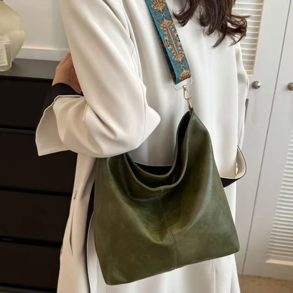 Women's large capacity shoulder bag, Retro all-purpose broadband cross body tote bag, geometric strap hobo bag, newly