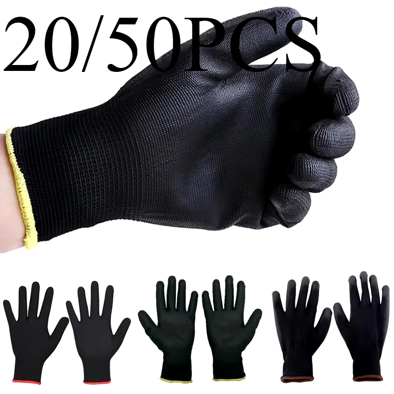 20/50PCS Coating Nylon PU Work Gloves Safety Non-slip Durable Coating Nylon PU Work Gloves Camping Lock Edge Colour Random
