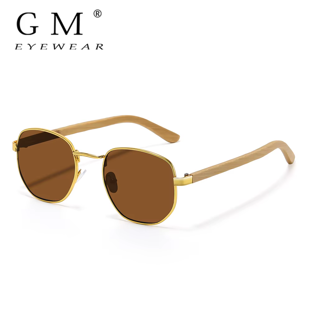 GM Fashion Retro Metal classic sunglasses men's and women's luxury designer brand popular driving bamboo sunglasses Brown 2232