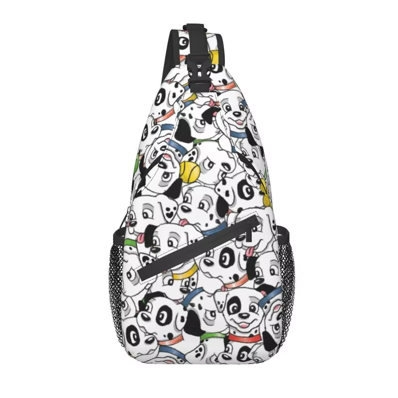 Cartoon Dalmatians Pattern Sling Chest Bag Customized Cartoon Spotted Dog Shoulder Crossbody Backpack for Men Traveling Daypack