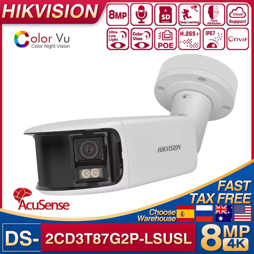 HIKVision 4K 8MP POE  AcuSense IP Camera DS-2CD3T87G2P-LSUSL ColorVu Panoramic Strobe Light & Audio Alarm Bullet Network Camera