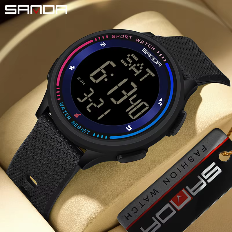 SANDA New Style Digital Movement Teenager Students Watch Trendy Water Resistant Outdoor Sports Mode Wrist Electronic Men's Watch