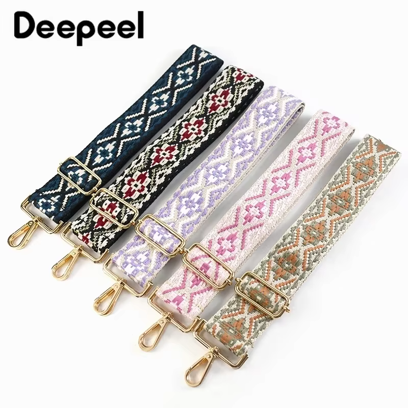 Deepeel 5cm Wide Bags Strap Ethnic Style Adjustable Crossbody Shoulder Straps Embroid Webbing Replacement Bag Belt Accessories