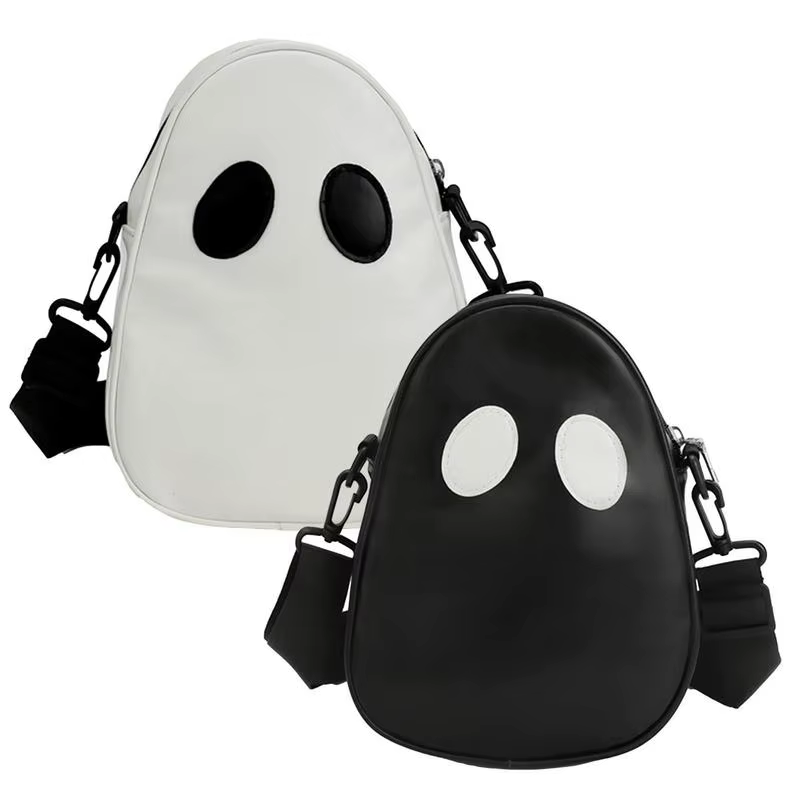Ghost Crossbody Bag Funny PU Leather Messenger Bag Shoulder Packet Mobile Phone Bag With Ghost Pattern For Wallets Cosmetics