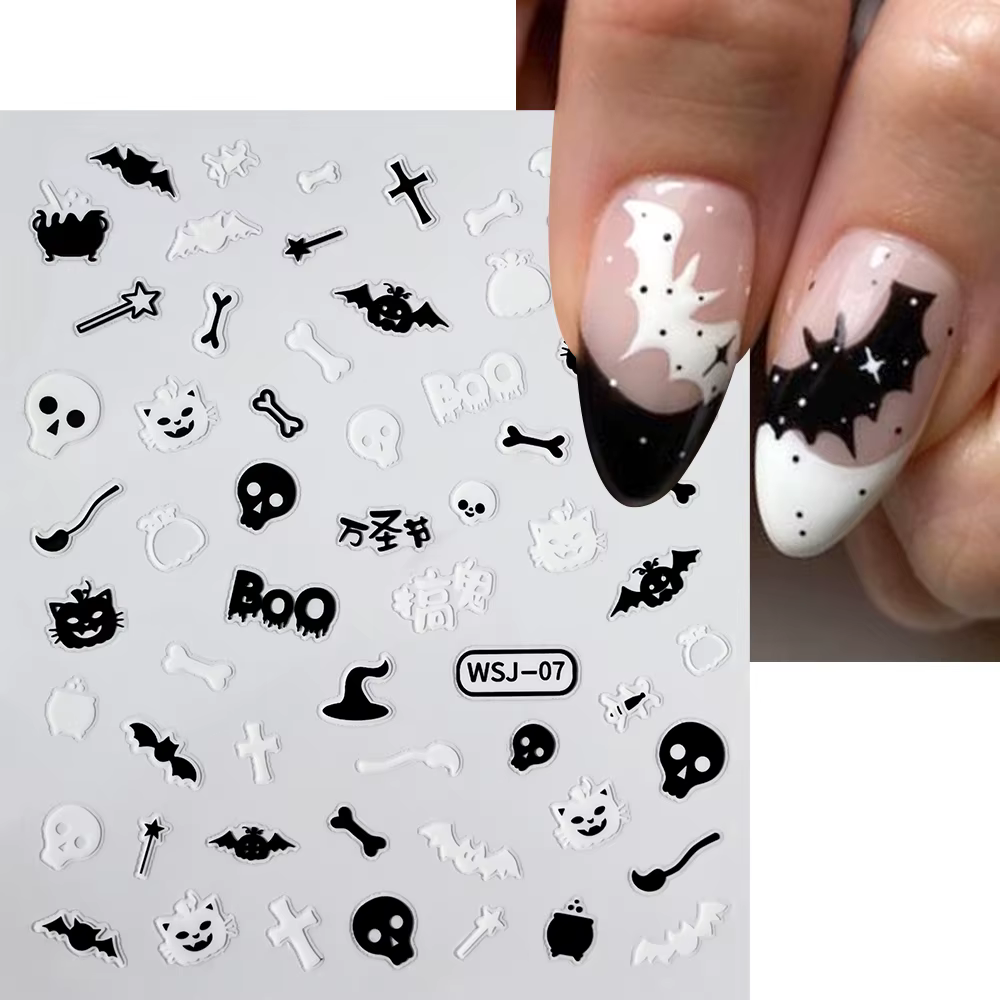 1pcs 3D Halloween Nail Art Stickers Skull Pumpkin Bat Spider Web Design Nail Decals Punk Goth Style Stickers For Manicure DIY#3#