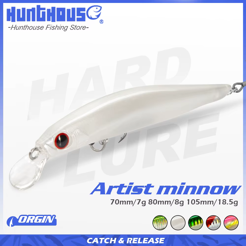 Hunthouse Trout Fishing Lure Sinking Jerkbait 70/80mm 7/8.5g Artist Minnow Sea Fishing Black Minnow Twitch Hard Lure for Bass