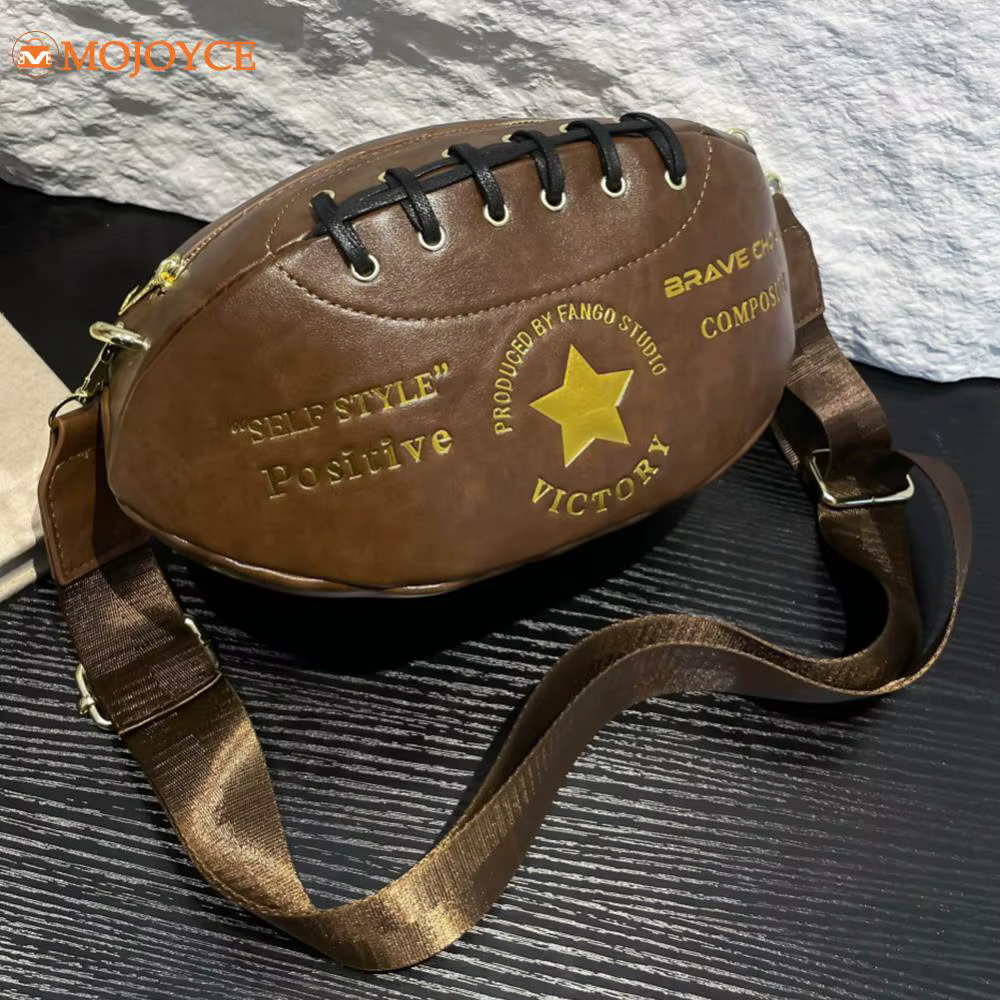 Creative PU Rugby Stylish Crossbody Bag Zipper Closure Fashion Shoulder Bag Novelty Bandage Women Daily Clutch Bag Chic Hobo Bag
