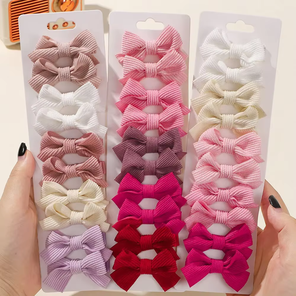 10Pcs/Set Girls Solid Hairpins Hair Bows Clips Gift Nylon Safe Hair Clip Barrettes for Infants Toddlers Kids Hair Accessories