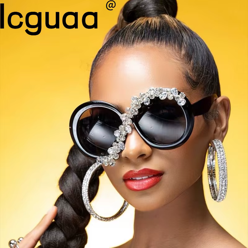 Oversized Round Sunglasses For Women UV400 Big Frame Diamond Women's Christmas Party Butterfly Sunglasses Lentes De Sol Mujer