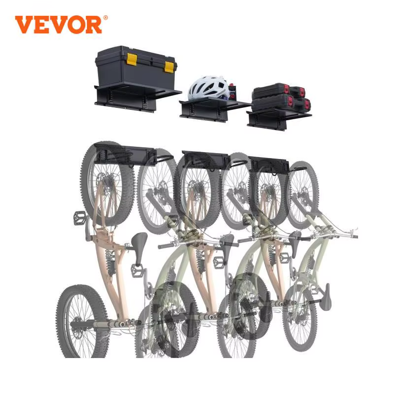 VEVOR 3pcs Bike Storage Rack 300 lbs 48-inch Wall Mount Bicycles Storage Hanger with 3 Shelves for 6 Bikes Garage Organizer