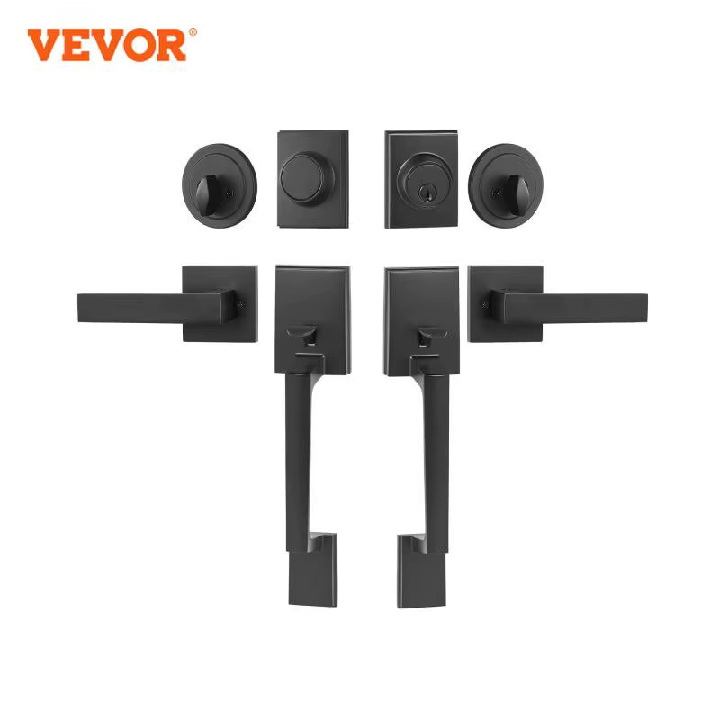 VEVOR Double Door Handle Set Square Door Lever Double Door Lock Set Reversible Handle Lever Heavy Duty Double Door Handle Set