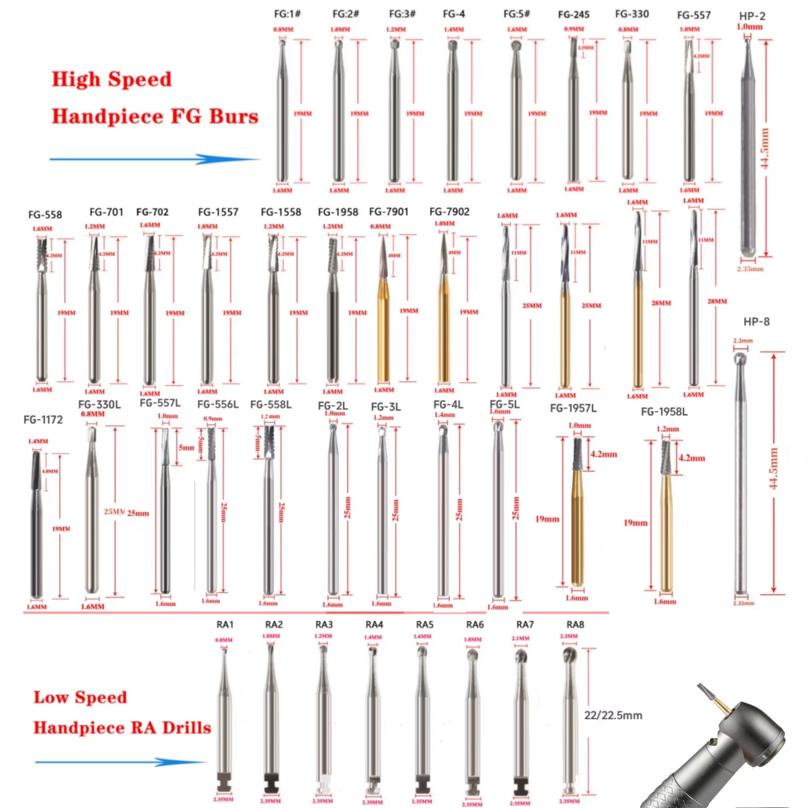 1Pack Dental Tungsten Carbide Steel Burs FG/Endo/FGXL/RA for High/Low Speed Handpiece Tungsten steel Dentist Lab & Clinic Use