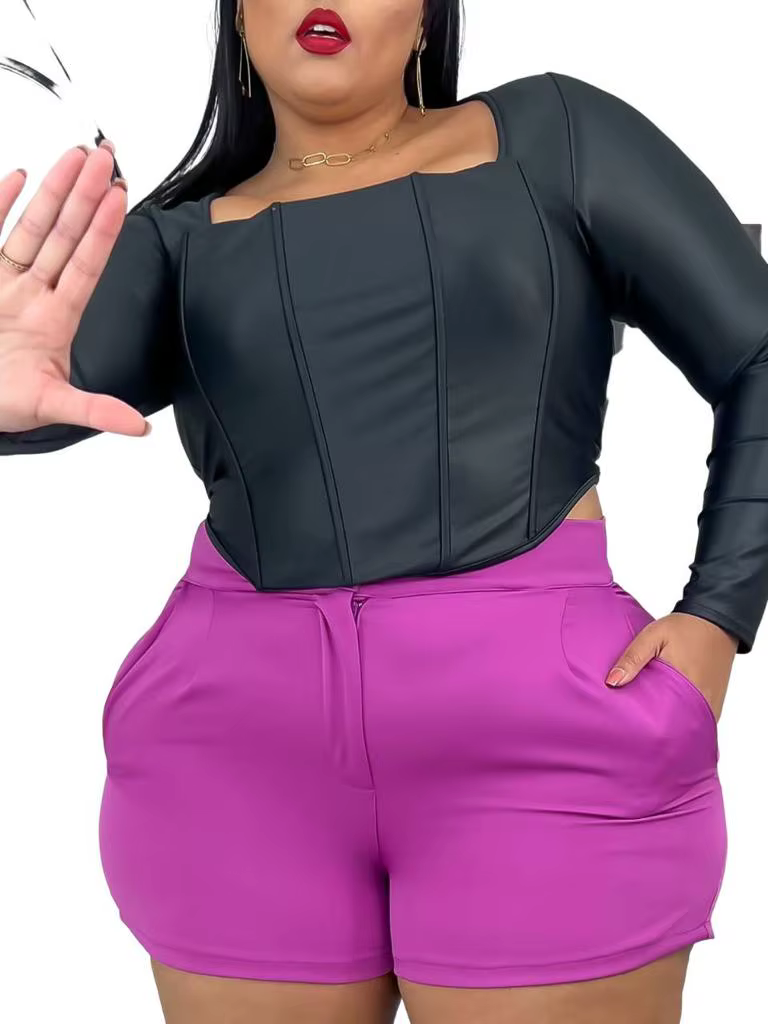 Cropped Glow Plus Size Long Sleeve Corselet Blouse