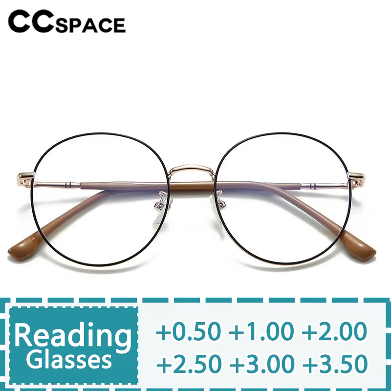 Round Metal Reading Glasses Custom Women Large Size Resin Optical Presbyopic Spectacles Diopter+50+100+200+300+400 #301089