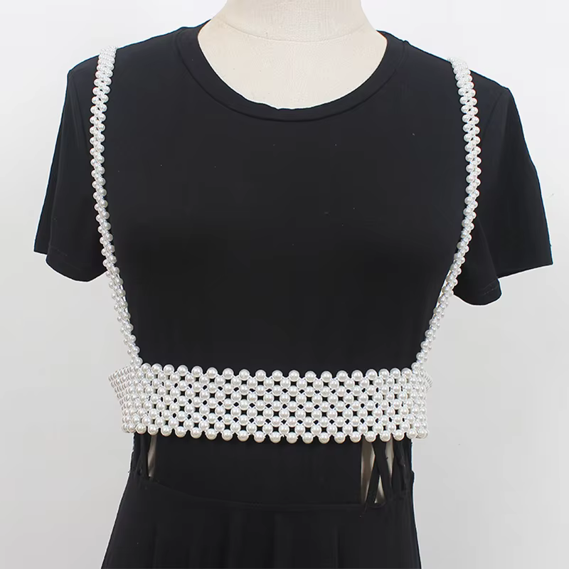 Fashionable Pearl Necklace Cropset Layered Body Chain Pearl Jewelry Women Crop Top