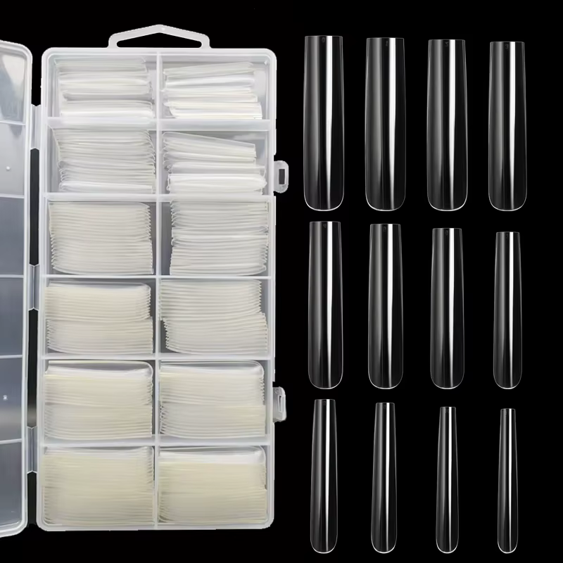 Extra Long Square Full Cover Nail Tips 240Pcs Clear Full Cover Fake Nails False Nails 12 Sizes Square Press on Fake Nail Tips