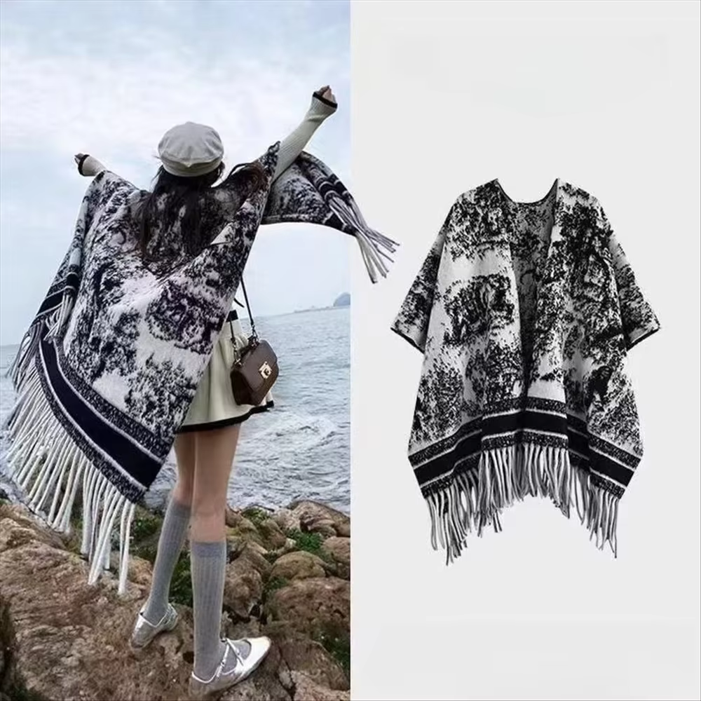 Ink Painted Cashmere Scarf Women Tassel Winter Warm Blanket Shawl Thick Elegant Neckerchief Foulard Popular 2024 Stoles Scarves