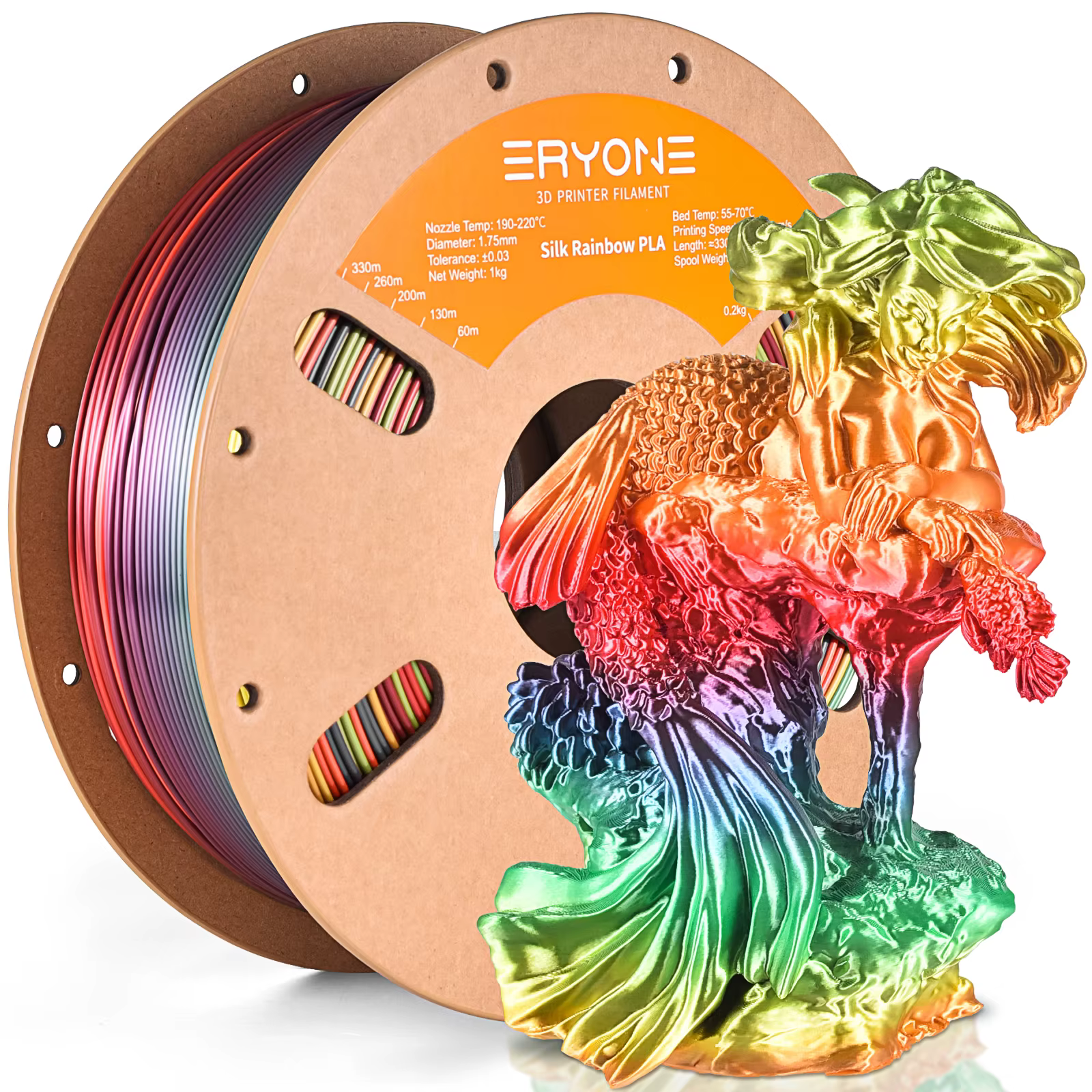Eryone Silk Rainbow PLA 1KG Filament 1.75mm ±0.03mm Excellent Quality For 3D Printer Sunset Vibrant Palette Rainbow Materials