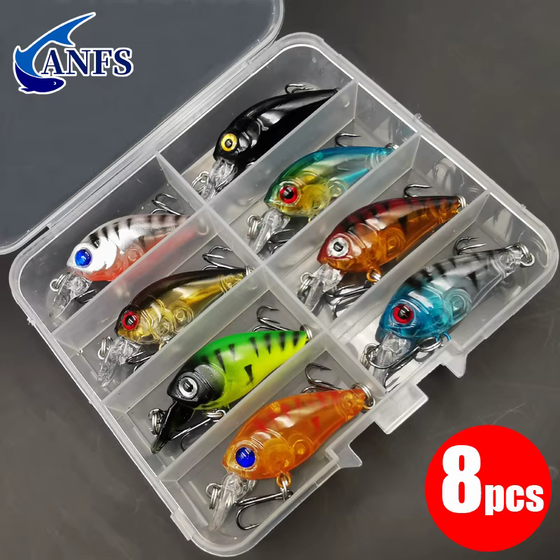 8pcs Crank Bait Minnow Fishing Lure Set Floating Artificial Bait Topwater Fishing Bait