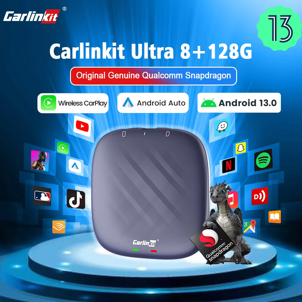Carlinkit Android 13 Tv Box Support Netflix For YouTube Wireless CarPlay Android Auto Ultra 8+128G QCM665 4G LTE GPS Play Store