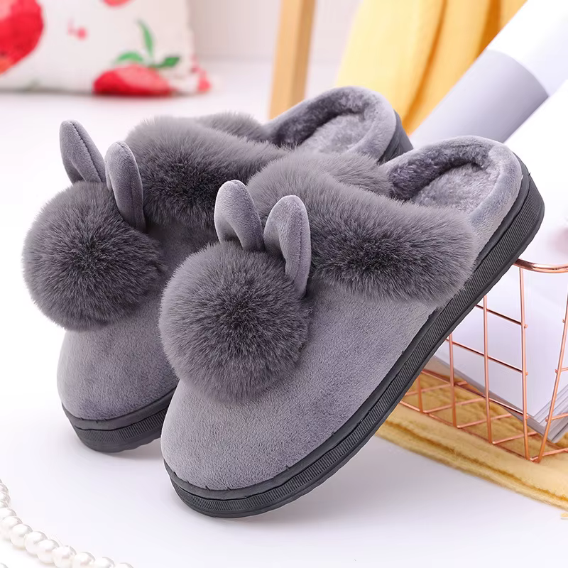 2023 Autumn Winter Women Men Cotton Slippers Rabbit Ear Home Indoor Home Slides Warm Shoes Women'S Cute Plus Plush Slippers