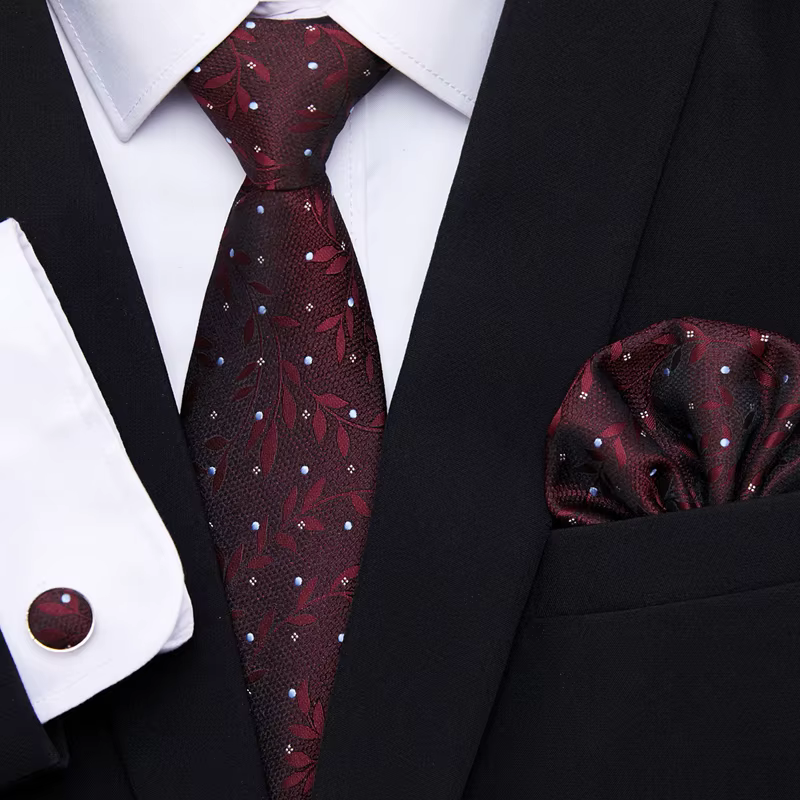 Fashion Dropshipping Holiday Gift Tie Pocket Squares Cufflink Set Necktie Dot Man Dark Grey Wedding Accessories Performance