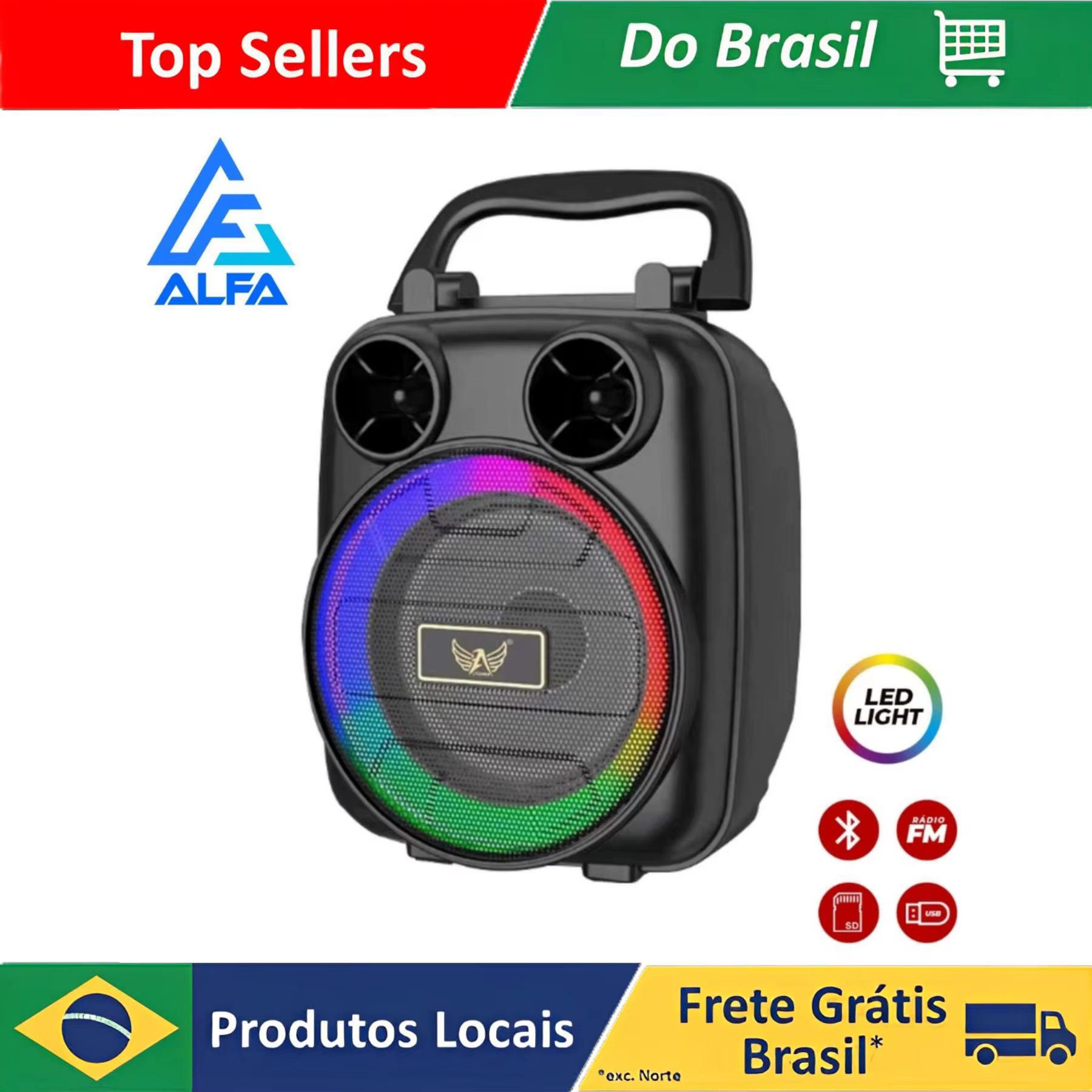 Caixa De Som Bluetooth 5.0 Rgb Led com potência de 10w Bateria De Longa Duração