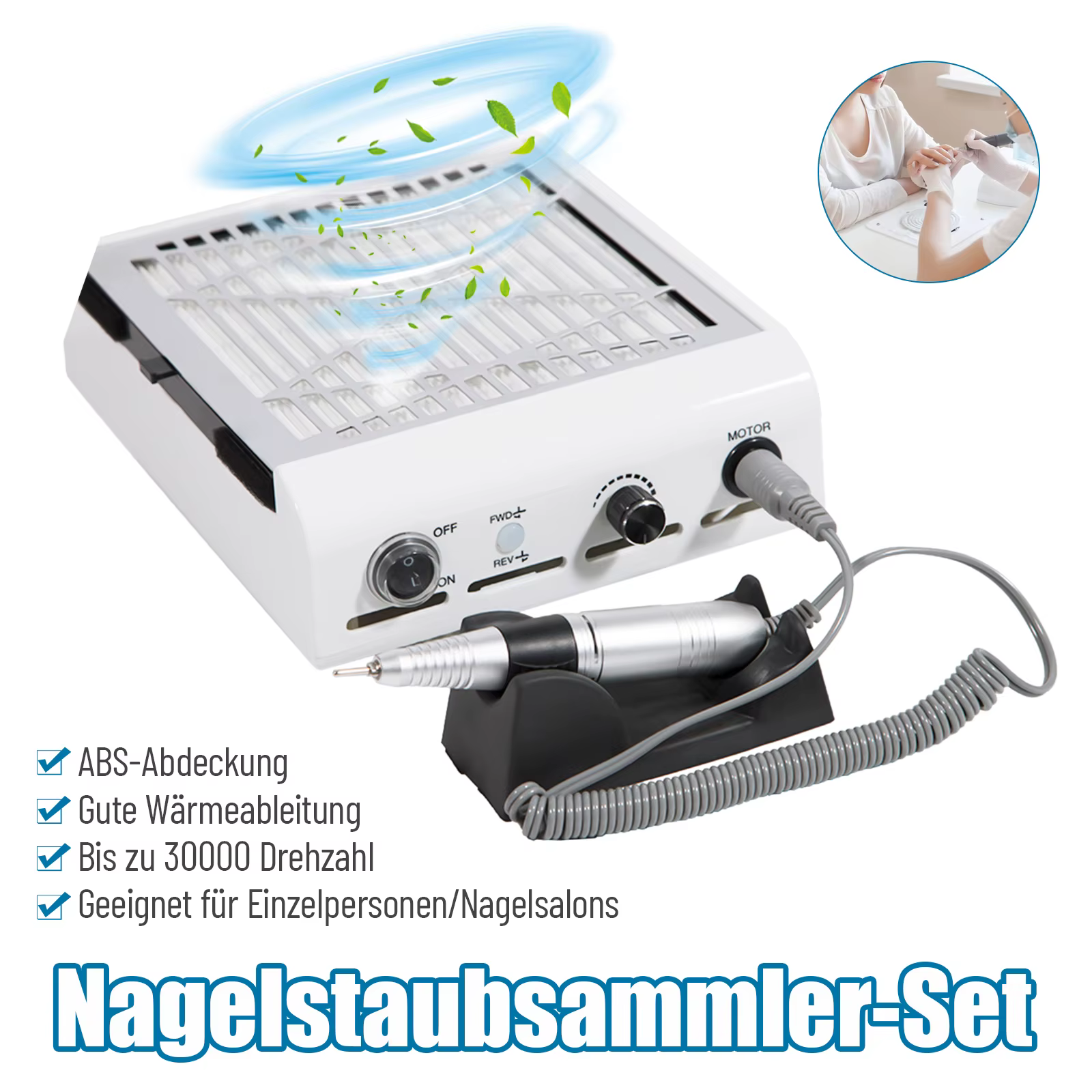 30K RPM Portable Nail Vacuum Cleaner Desktop Manicure Vacuum Cleaner with Polishing Handle 30000Rpm for Nail Salon and Home
