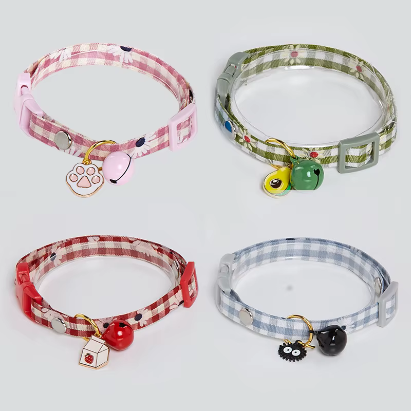 Collar Candy Avocado Pendant Cat Plaid Cat Collars Bell Cartoon Necklace Adjustable Collar for Cat Small Dog Pet Cat Accessories